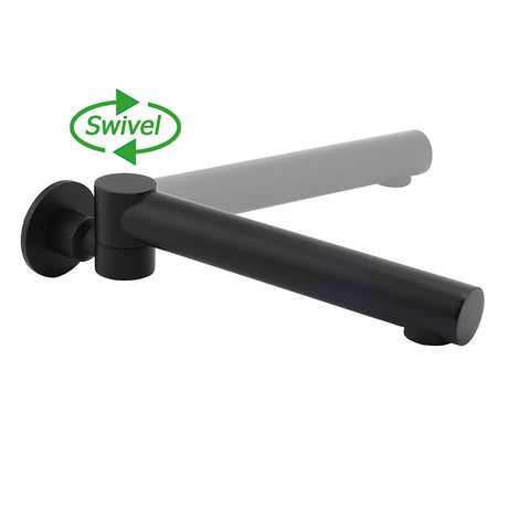 Matt Black Round Basin Wall Mounted Spout Faucet Outlet 180° Swivel Tap Watermark