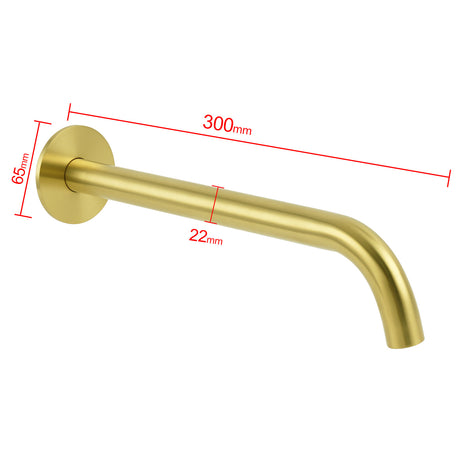 Bathroom 300mm Long Wall Mounted Extention Bath Tub Filler Spout Brushed Gold