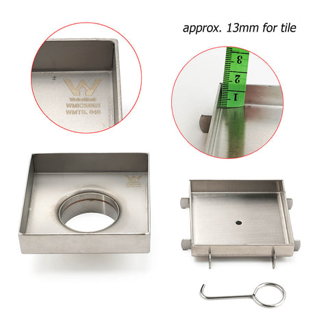 Stainless Steel 100mm Square Tile Insert Shower Grate Floor Drain 50mm Outlet
