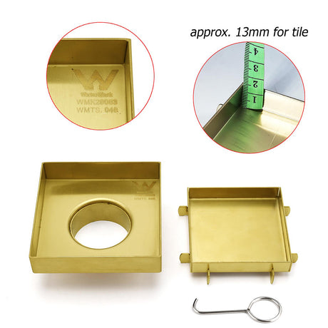Brushed Gold 100mm Square Tile Insert Floor Drain Tiny Shower Grate 50mm Waste