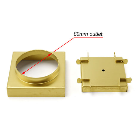 Brushed Gold 100x100mm Tile Insert Floor Drain Square Shower Grate 80mm Waste