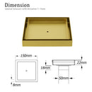 Brushed Gold Square 150x150mm Tile Insert Floor Drain Shower Grate 50mm Waste