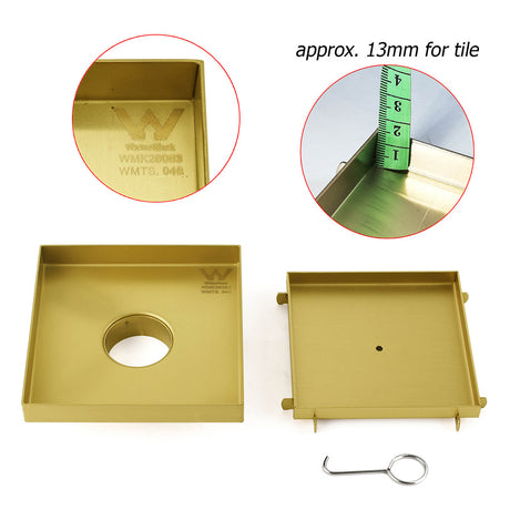 Brushed Gold Square 150x150mm Tile Insert Floor Drain Shower Grate 50mm Waste