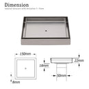 150x150mm Square Tile Insert Floor Drain Stainless Steel Shower Grate 50mm Waste