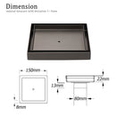 Bathroom Gun Metal 150mm Tile Insert Floor Drain Shower Grate 80mm Waste Outlet