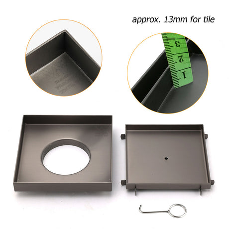 Bathroom Gun Metal 150mm Tile Insert Floor Drain Shower Grate 80mm Waste Outlet