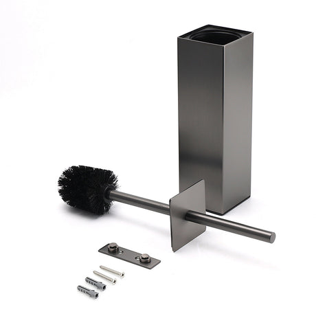 Bathroom Gun Metal Grey Square Toilet Brush 304 Stainless Steel Holder Cup Kit