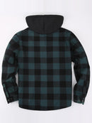 Men's Plaid Shirt Padded Warm Lined Plaid Shirts Men's Casual Plaid Shirt with Pockets Men's Hooded Plaid Jacket Green XL