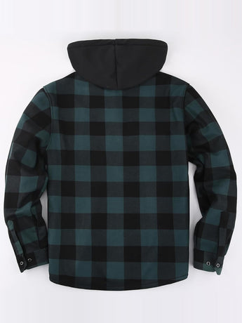 Men's Plaid Shirt Padded Warm Lined Plaid Shirts Men's Casual Plaid Shirt with Pockets Men's Hooded Plaid Jacket Green XL