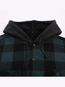 Men's Plaid Shirt Padded Warm Lined Plaid Shirts Men's Casual Plaid Shirt with Pockets Men's Hooded Plaid Jacket Green XL