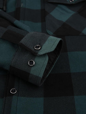Men's Plaid Shirt Padded Warm Lined Plaid Shirts Men's Casual Plaid Shirt with Pockets Men's Hooded Plaid Jacket Green XL