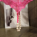 Sexy Lace Underwear Women Back Bow Panties Women G-String T-Back Thong Transparent Lingerie Cute With Beads KL107Pink One Size