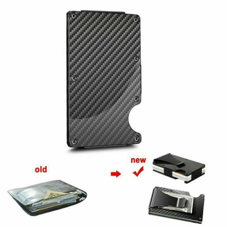 RFID Blocking Minimalist Carbon Fiber Card Holder with Money Clip for Men