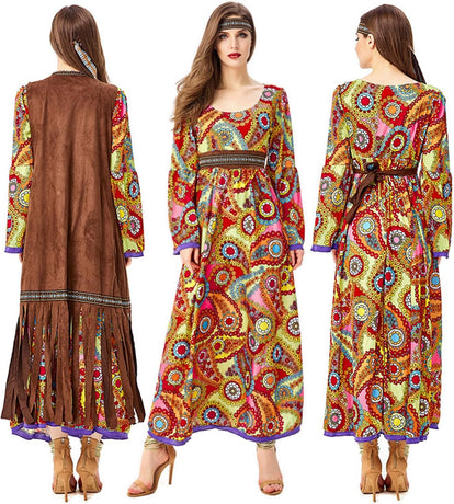 60s costume women, hippie women's dress set, 70s disco halloween outfits, hippie clothing women's costume, 60s clothing accessories M