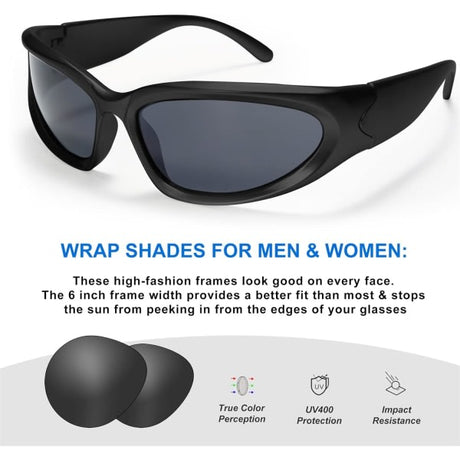 Wrap Around Fashion Glasses for Men Women Trendy Fast Oval Dark Futuristic Sunglasses Goggles Eyebrow