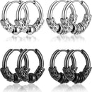 14mm Men's Titanium Steel Hoop Earrings Set - Black & Silver, Punk Rock Style