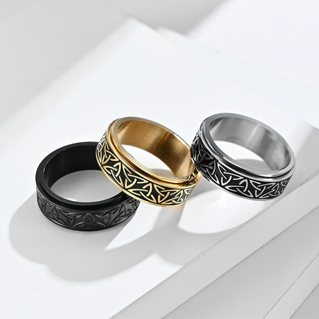 Nordic Norwegian Viking Triangle Knot Rotatable Titanium Steel Ring for Men and Women Relaxing Finger Ring Hand Forged