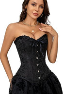 Corset Tops for Women, Bustier Shapewear Lingerie, Lace Waist Push Up Bodysuit black L