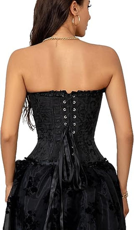 Corset Tops for Women, Bustier Shapewear Lingerie, Lace Waist Push Up Bodysuit black L