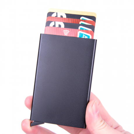 pc aluminum smart card holder (RFID protected) pop-up - black