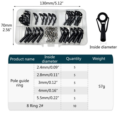 35pcs Fishing Rod Repair Kit Rings Wear-Resistant Ceramic Guide Rings Rod Eye Fishing Rod Guides Alconite Rings Set