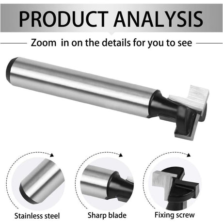 8mm T-slot Router Bit, T-Shaped Router Bits, 3pcs (7.93/9.52/12.7mm) Shank with Blade Woodworking Router Bits for Power Tools Carpentry Tools