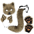 Plush mask with fox tail and ears set, cat tail fox costume cosplay costume with cat ears and paw gloves halloween cosplay green High quality () green