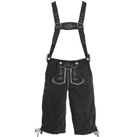 Men's Lederhosen - Genuine Leather, Authentic German Lederhosen for Men, Oktoberfest Outfit - Black-XF7- Black L