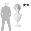 Anime Jujutsu Kaisen Gojo Satoru Cosplay Costume Eyepatch Wig Glasses Outfit Halloween Costumes for Men - Perfect Wig B Only S-max Wig B Only S