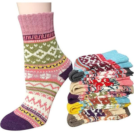 Pairs of Women's Merino Wool Socks, Thicker Thermal Knitting, Women's Socks for Hiking, Backpacking, Climbing, Winter (Red/Brown/Green/Blue/Dark Blue)