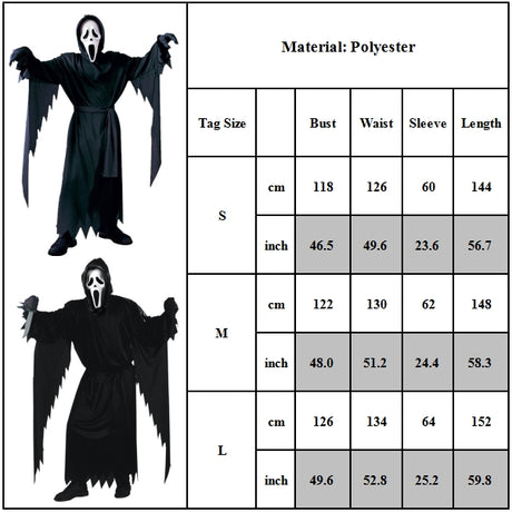 Scream Ghostface Black Halloween Scary Costume, Men, Adult Size Halloween Masquerade Costume M