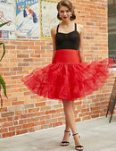 50s Petticoat Rockabilly Dress Tulle Tutu for Women Red Red L