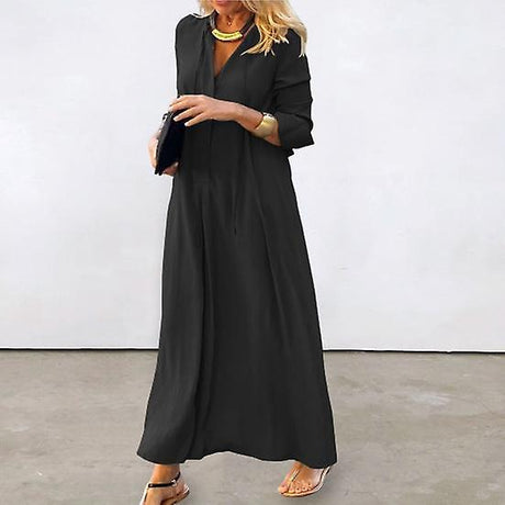 Shirt Dress High Waist Warm Skin-friendly Popular Women Solid Color Pullover Autumn Long Dress for Holiday black black_yux black 2XL