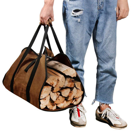 Canvas Firewood Basket, Canvas Firewood Bag, Water-Resistant Firewood Basket, Foldable Firewood Accessories, Perfect for Wood-Burning Stoves, Camping