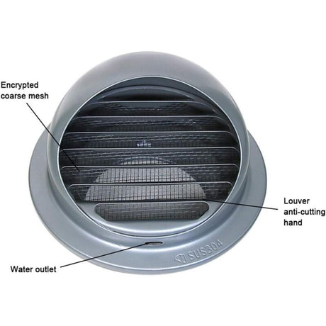 Outdoor Ventilation Grille, Stainless Steel Air Vent with Fly Guard and Fly Guard for Office, Kitchen, Bathroom, 120mm