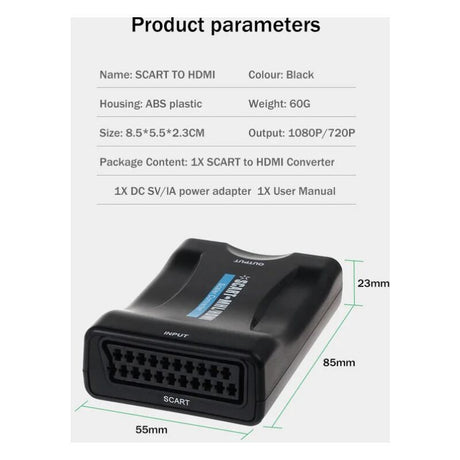SCART to HDMI Converter 1080P 60Hz Analog to Digital Audio Video Adapter