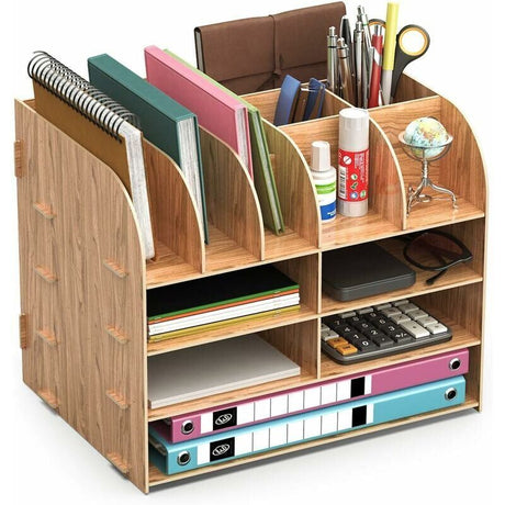 Wooden Desk Organizer for Pen Pencil A4 Paper and Accessories, 32 x 24 x 27cm