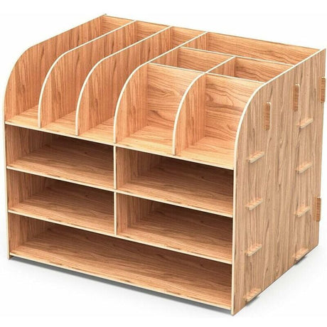 Wooden Desk Organizer for Pen Pencil A4 Paper and Accessories, 32 x 24 x 27cm