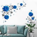 Wall Decal, Blue Rose Wall Stickers Blue Peony Floral Wall Decor Vinyl Wall Art for Bedroom TV Wall Decor