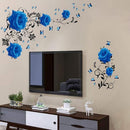 Wall Decal, Blue Rose Wall Stickers Blue Peony Floral Wall Decor Vinyl Wall Art for Bedroom TV Wall Decor