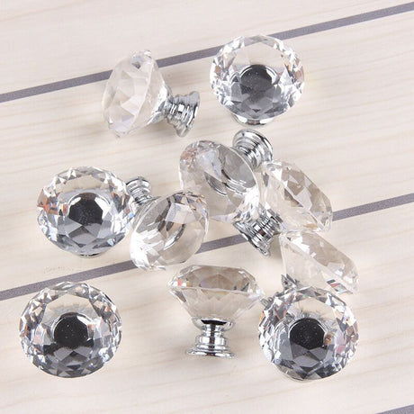 10 Pieces Glass Cupboard Knobs Crystal Diamond Shape Pull Handle for Drawers Dresser Wardrobe Kitchen Cupboards, 30mm