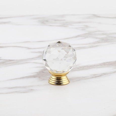 10 Pack Handle Door Knob Diameter Crystal Gold, Cabinet Knobs Mant Round Glass Knobs Decoration for Furniture Drawer, 30mm