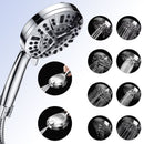 High Pressure Handheld Shower Head with 8 Spray Settings and 2 Spray Modes with Stainless Steel Hose, 1.5m
