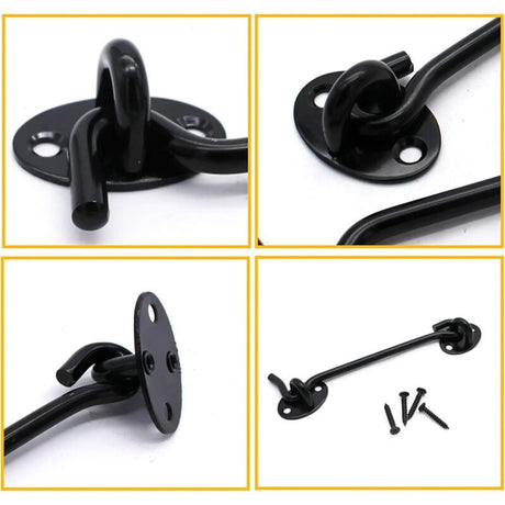 2 Pieces Cabin Hook Eye Door Latch Stainless Steel with 3 Inch Screws for Shed Door Garage Doors Black