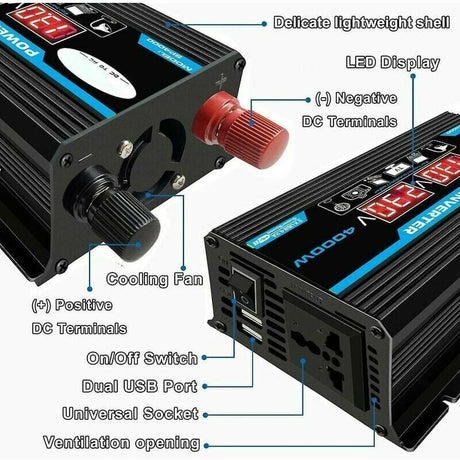 4000W Car Inverter Converter Charger Adapter 12V to 220V or 110V with Dual USB