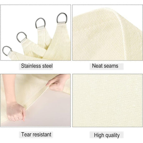 Rectangular Shade Sail Waterproof Anti 93 UV Water Resistant Wind Protection Polyester with UV Protection for Garden Terrace Camping, Beige, 3x5M