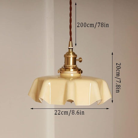 Retro French Cream Glass Ceiling Light Cream Yellow, E27 6W, Diameter, 220mm