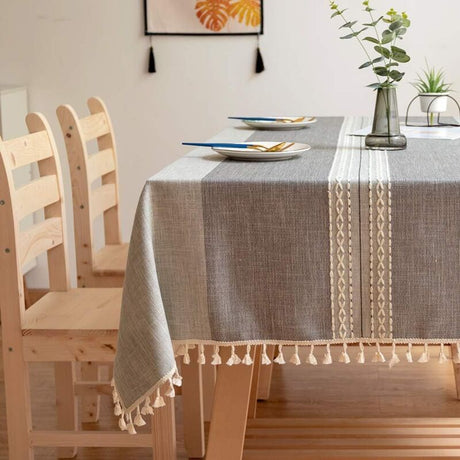 Tablecloths, Embroidery Table Cloth Washable Cotton Linen Tassel Tablecloth, Anti Fade Wrinkle Free Table Cover, Grey, 100 x 160cm