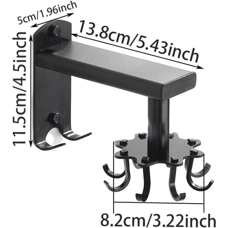 Rotating Wall Hook for Kitchen, 360 Rotatable Kitchen Utensil Holder, Wall Mounted Kitchen Utensil Holder with 8 Hooks for Bathroom and Kitchen, Black