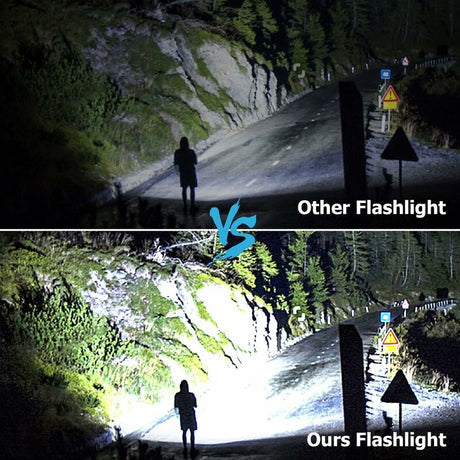 LED Tactical Flashlight 90000 Lumens COB USB Rechargeable IP65 Waterproof with 10000mAh Battery